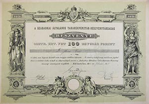 Szabadkai Általános Takarékpénztár Részvénytársaság részvény 100 forint 1912 Szabadka