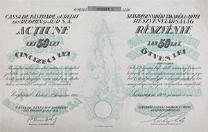 Szászrégenvidéki Takarék és Hitel Részvénytársaság részvény 50 lei 1922 Szászrégen