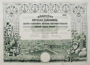Szeged-Alsótanyai Népbank Részvénytársaság részvény 200 korona 1906