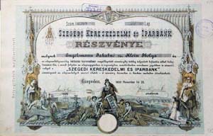 Szegedi Kereskedelmi- és Iparbank Részvénytársaság részvény 200 korona 1909
