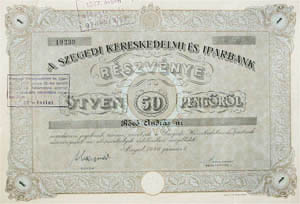 Szegedi Kereskedelmi- és Iparbank Részvénytársaság részvény 50 pengő 1940