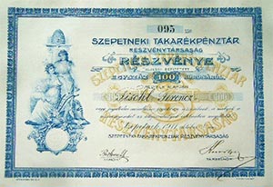 Szepetneki Takarékpénztár Részvénytársaság részvény 100 korona 1911 Szepetnek
