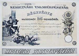Szigetvári Takarékpénztár Részvénytársaság részvény 25 pengő 1942