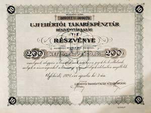 Újfehértói Takarékpénztár Részvénytársaság részvény 10x20 200 pengő 1927