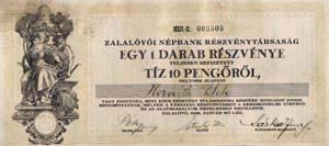 Zalalövői Népbank Részvénytársaság részvény 10 pengő 1929