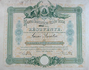 Zalatnai Takarékpénztár Részvénytársaság részvény 60 korona 1896 Zalatna