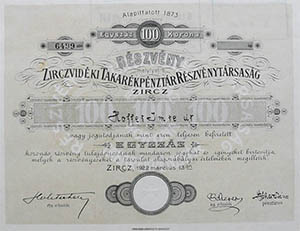 Zirczvidéki Takarékpénztár Részvénytársaság részvény 100 korona 1922