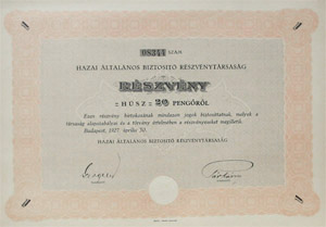 Hazai ltalnos Biztost Rt. 20 peng 1927