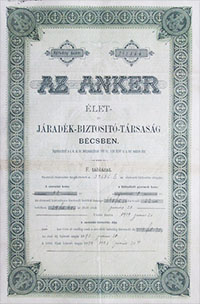 Anker ltalnos Biztost Rszvnytrsasg biztostsi szerzds 1898