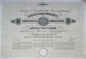Budapest Viszontbiztost Rszvnytrsasg rszvny 400 korona 1911