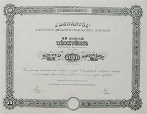 Dunntli Biztost Rszvnytrsasg Sopron 5000 korona 1922