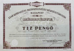 Els Keresztny Biztost Intzet Rszvnytrsasg rszvny 10 peng 1926