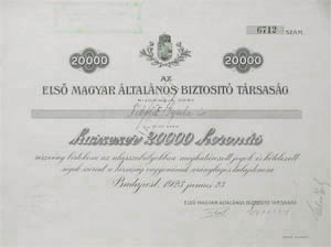 Els Magyar ltalnos Biztost Trsasg rszvny 20000 korona 1923