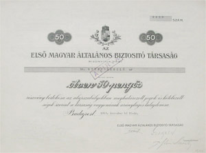 Els Magyar ltalnos Biztost Trsasg rszvny 50 peng 1929