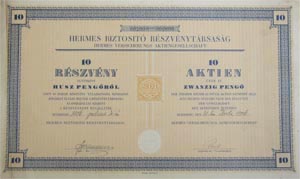 Hermes Biztost Rszvnytrsasg rszvny 10x20 200 peng 1926
