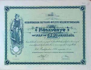 Kisbirtokosok Biztost Intzete Rszvnytrsasg rszvny 10 peng 1926