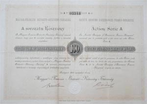 Magyar-Francia Biztost Rszvnytrsasg 100 forint 1889
