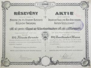 Magyar Jg- s Viszont-Biztost Rszvnytrsasg rszvny 200 korona 1913
