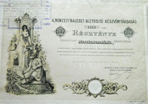 Nemzeti Baleset-Biztost Rszvnytrsasg rszvny 200 korona 1911