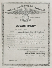 Phnix letbiztost Trsasg jogositvany 1934
