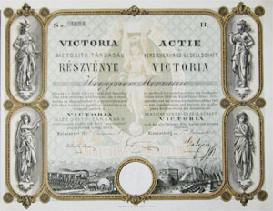 Victoria Biztost Trsasg rszvny 200 forint 1871 Kolozsvr