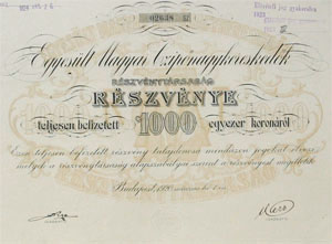 Egyesült Magyar Cipőnagykereskedők Részvénytársaság 1000 korona 1920