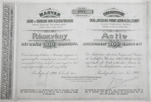 Magyar Cacao- és Csokoládé-Gyár Részvénytársaság részvény 200 korona 1900