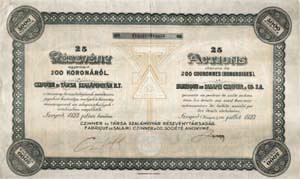 Czinner és Társa Szalámigyár Részvénytársaság részvény 25x200 korona 1923 Szeged