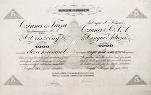Czinner és Társa Szalámigyár Részvénytársaság részvény 5x1000 korona 1925 Szeged