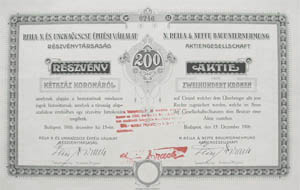 Rella N. és Unokaöccse Építési Vállalat 200 korona 1916