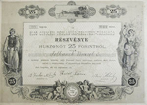 Első Czeglédi Téglagyár Részvénytársaság részvény 25 forint 1886 Cegléd