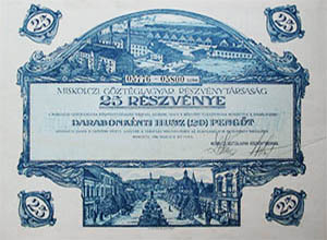 Miskolczi Gőztéglagyár Részvénytársaság  részvény 25x20 pengő 1926 Miskolc