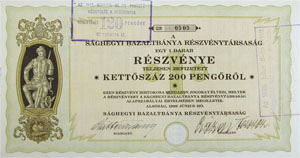 Sághegyi Bazaltbánya Részvénytársaság részvény 200 pengő 1926 Alsóság