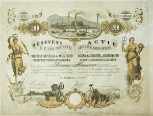 Victoria Géptégla és Mészégető Részvénytársulat rézvény 200 forint 1869 Óbuda