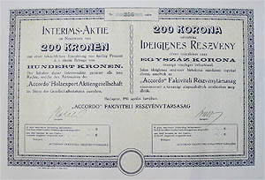 &quot;Accordo&quot; Fakiviteli Rszvnytrsasg rszvny 200 korona 1911