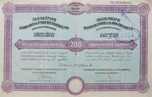 ltalnos Faipari s Fakereskedelmi Rszvnytrsasg Debrecen rszvny 200 korona 1923