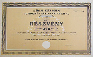 Bhm Klmn Hordgyr Rszvnytrsasg rszvny 200 korona 1923