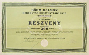 Bhm Klmn Hordgyr Rszvnytrsasg rszvny 25x200 korona 1923