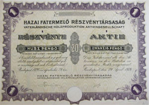 Hazai Fatermel Rszvnytrsasg rszvny 20 peng 1926