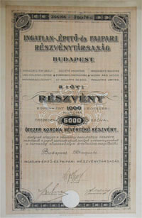 Ingatlan-, pt- s Faipari Rszvnytrsasg rszvny 5x1000 5000 korona 1924