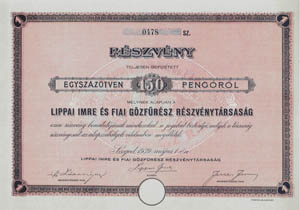 Lippai Imre s Fiai Gzfrsz Rszvnytrsasg rszvny 150 peng 1939 Szeged