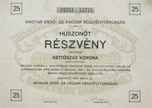 Magyar Erd- s Fazem Rszvnytrsasg 25x200 korona 1920