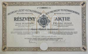 Malomsoky Jzsef Asztalosrugyr Rszvnytrsasg rszvny 20 peng 1926