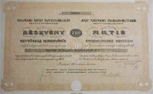 Malomsoky Jzsef Asztalosrugyr Rszvnytrsasg rszvny 200 korona 1923