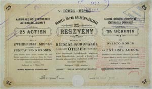 Nemzeti Faipar Rszvnytrsasg rszvny 25x200 5000 korona 1918