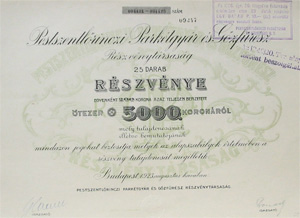 Pestszentlrinci Parktgyr s Gzfrsz Rszvnytrsasg 5000 korona 1923
