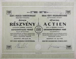 Rnyi Oszkr Famegmunkl Rszvnytrsasg rszvny 50x30 1500 peng 1926