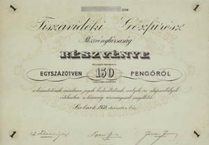 Tiszavidki Gzfrsz Rszvnytrsasg rszvny 150 peng 1938 Szeged