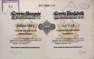 Corvin Filmgyár és Filmkereskedelmi Részvénytársaság részvény 2000 korona 1923
