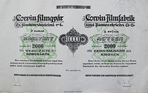 Corvin Filmgyár és Filmkereskedelmi Részvénytársaság részvény 5x2000 10000 korona 1923